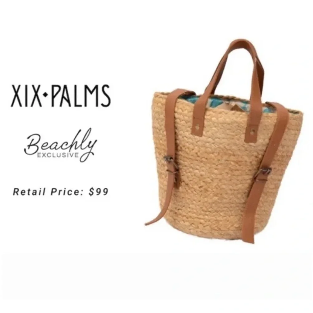 XIX Palms insulated Tan Straw Tote Bag